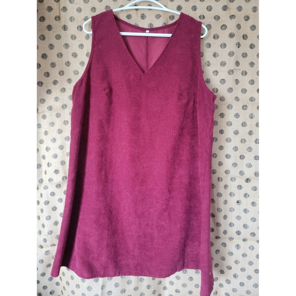 Sleeveless V-Neck Corduroy Dress in Deep Berry